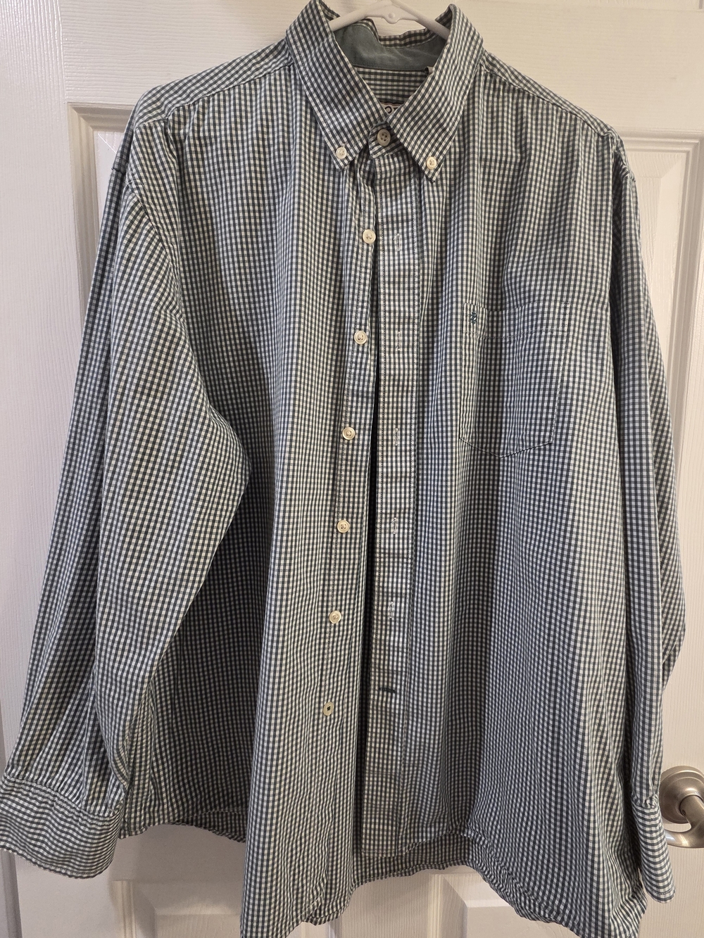 Izod Green and White Gingham Button-Down Shirt